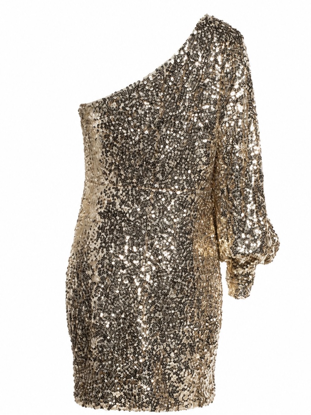 Ieena Mac Duggal Gold Sequin One Shoulder Mini Dress Size 8 NWOT - Picture 2 of 6